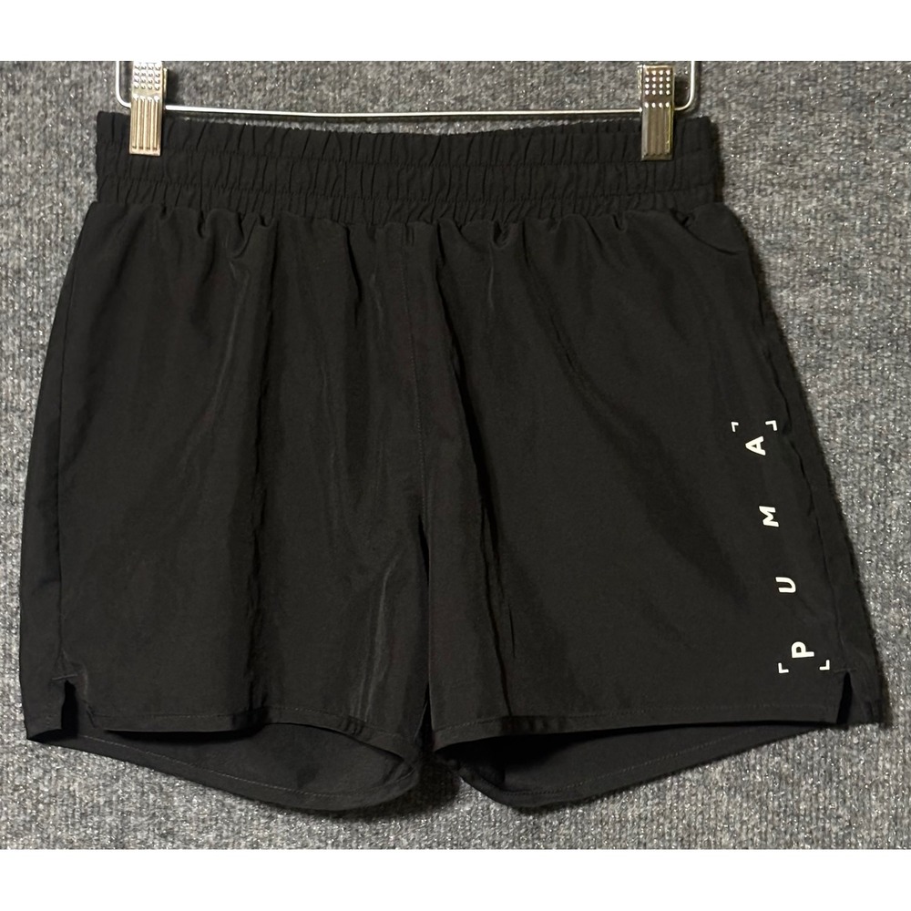 Puma Womens XS Lined Athletic Running Shorts Black Elastic Waist Logo